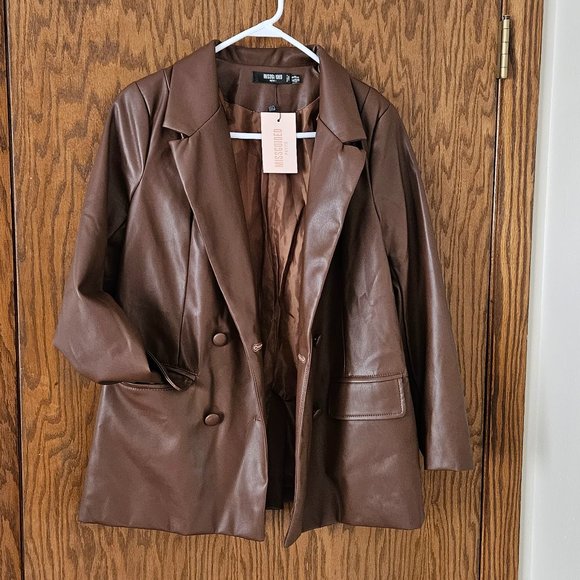 NWT Brown Faux Leather Blazer Jacket - Size 6 - Picture 2 of 5